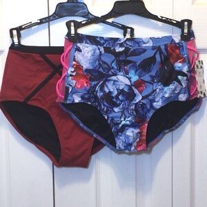 (2) Oh La La Dancewear Red/Blue Floral Dance Briefs Size Adult Medium